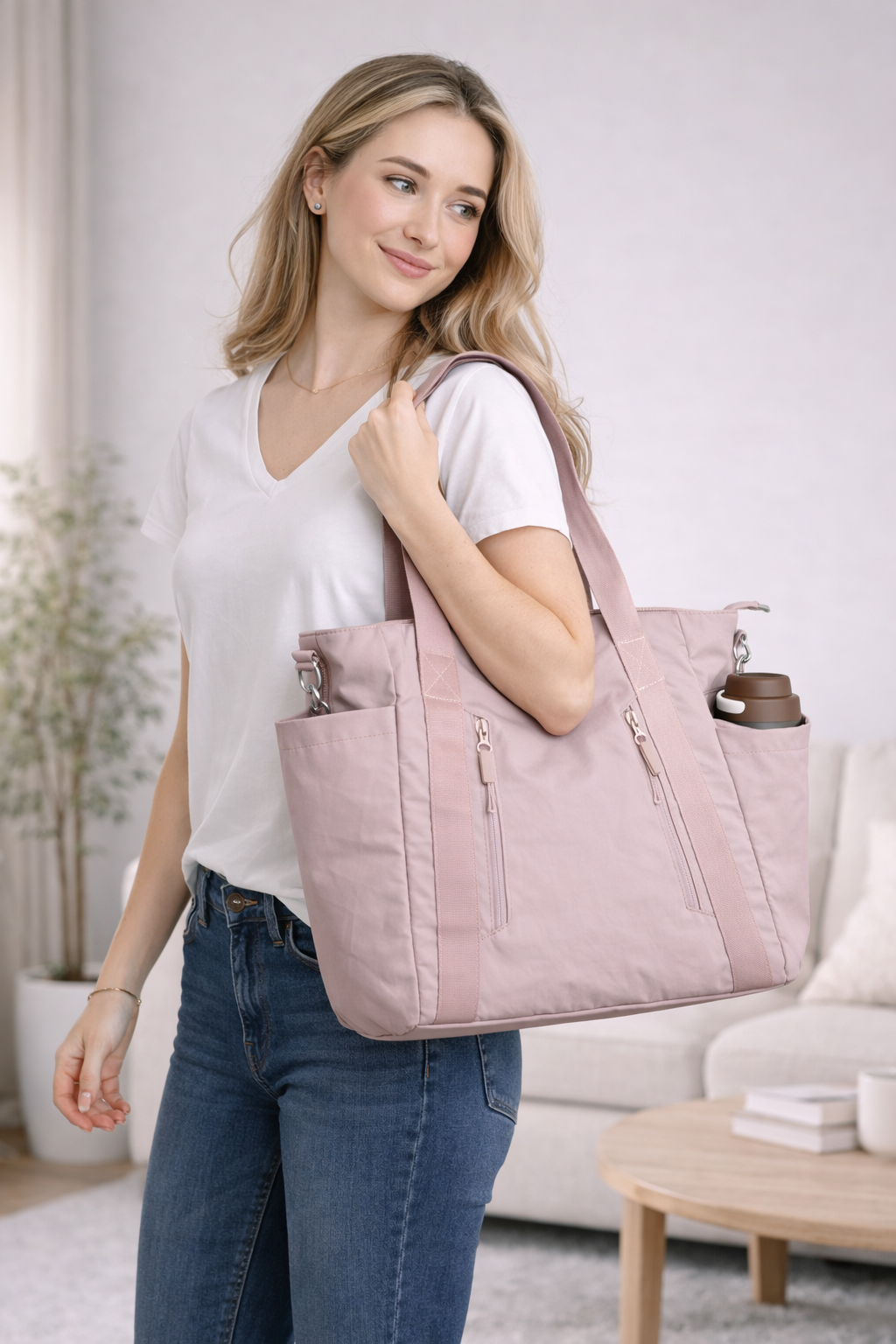 SOLID COLOR CROSSBODY TOTE BAG