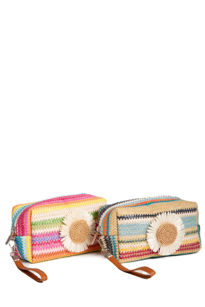 MULTI-COLORED STRIPED &amp; DAISY PATTERN TRAVEL POUCH