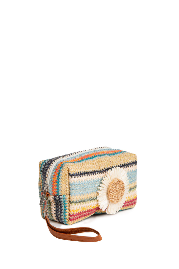 MULTI-COLORED STRIPED &amp; DAISY PATTERN TRAVEL POUCH