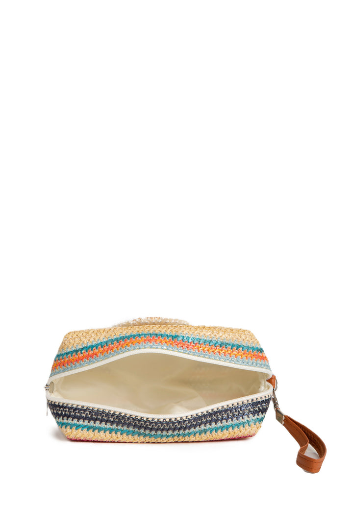 MULTI-COLORED STRIPED &amp; DAISY PATTERN TRAVEL POUCH