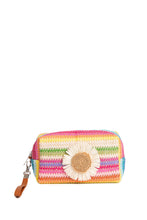Load image into Gallery viewer, MULTI-COLORED STRIPED &amp; DAISY PATTERN TRAVEL POUCH
