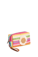 Load image into Gallery viewer, MULTI-COLORED STRIPED &amp; DAISY PATTERN TRAVEL POUCH
