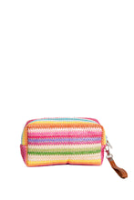 Load image into Gallery viewer, MULTI-COLORED STRIPED &amp; DAISY PATTERN TRAVEL POUCH
