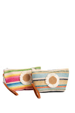 Load image into Gallery viewer, MULTI-COLORED STRIPED &amp; DAISY PATTERN TRAVEL POUCH
