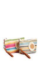 Load image into Gallery viewer, MULTI-COLORED STRIPED &amp; DAISY PATTERN TRAVEL POUCH
