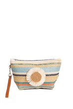 Load image into Gallery viewer, MULTI-COLORED STRIPED &amp; DAISY PATTERN TRAVEL POUCH
