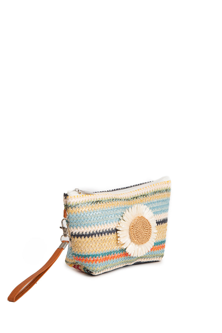 MULTI-COLORED STRIPED &amp; DAISY PATTERN TRAVEL POUCH