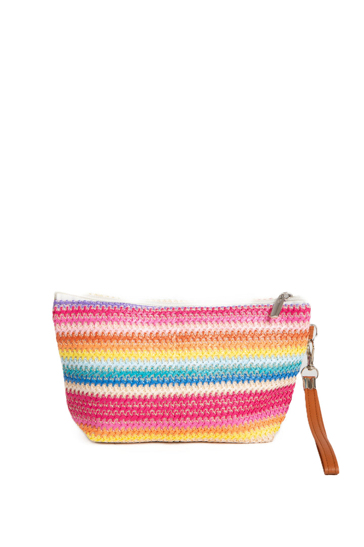 MULTI-COLORED STRIPED &amp; DAISY PATTERN TRAVEL POUCH