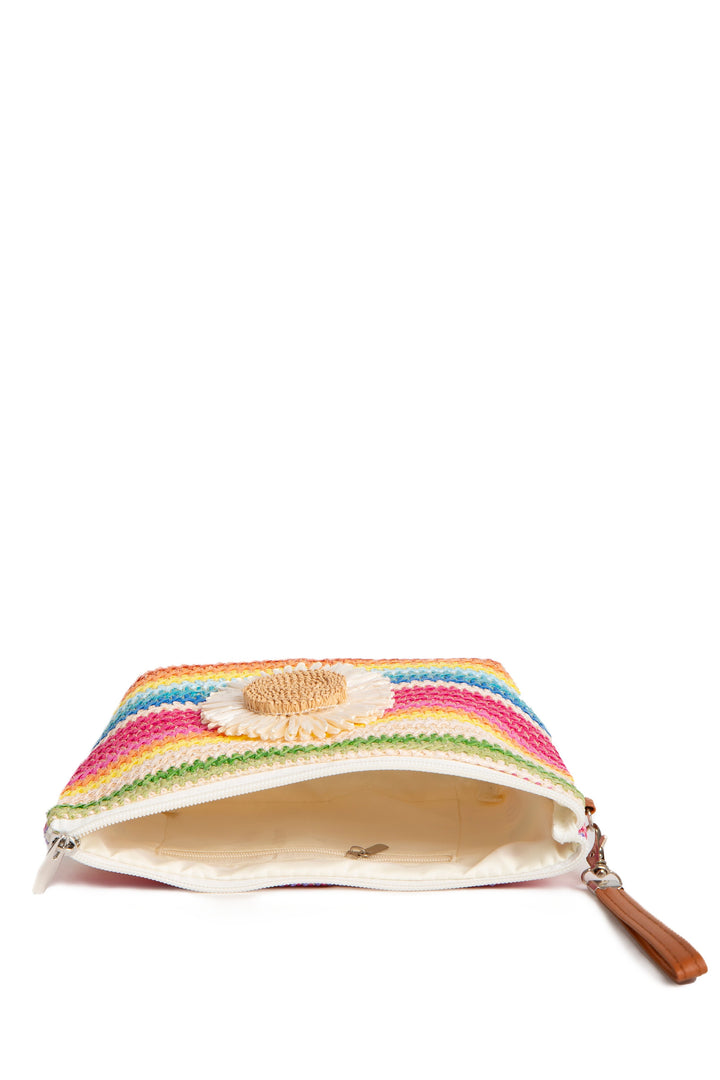 MULTI-COLORED STRIPED &amp; DAISY PATTERN TRAVEL POUCH