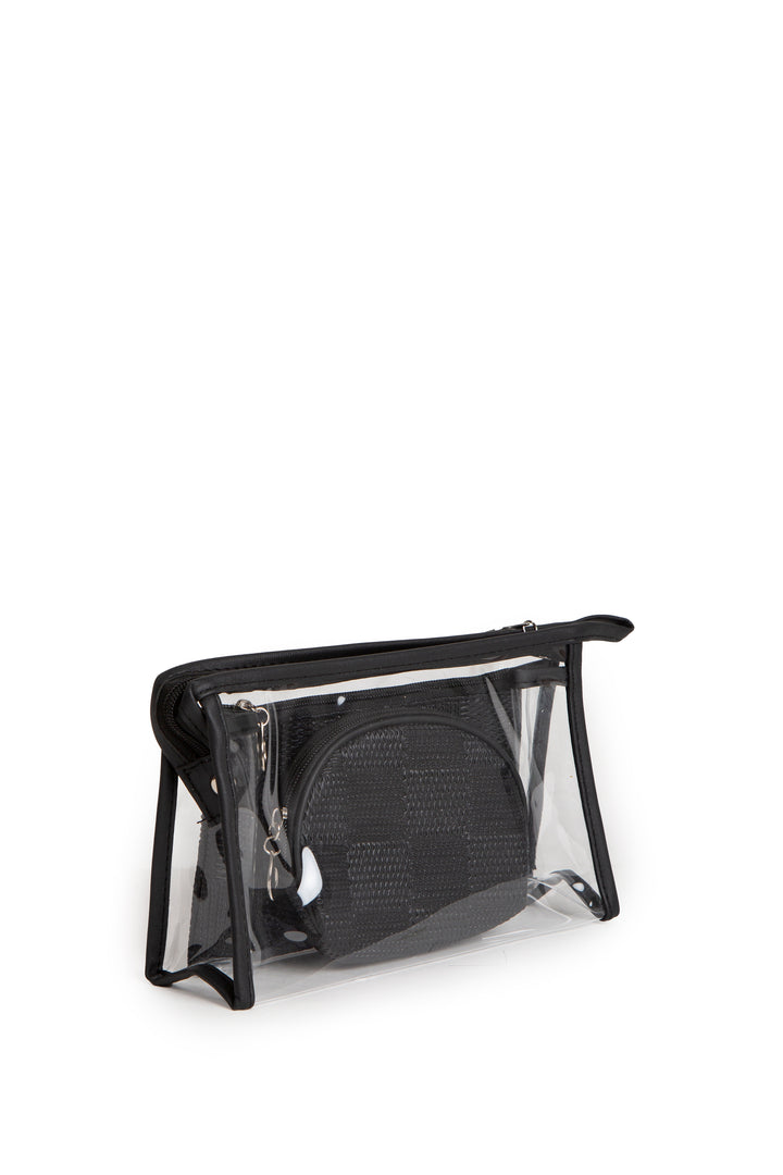 TRANSPARENT &amp; SOLID COLOR COSMETIC TRAVEL POUCH SET