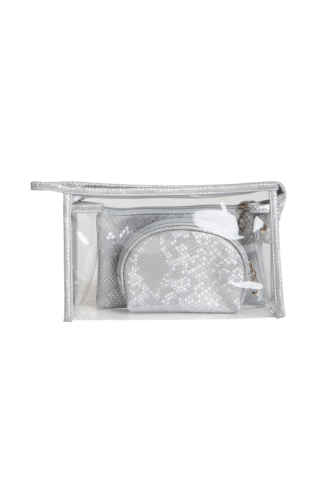TRANSPARENT &amp; SNAKE-SKIN PATTERN COSMETIC TRAVEL POUCH SET