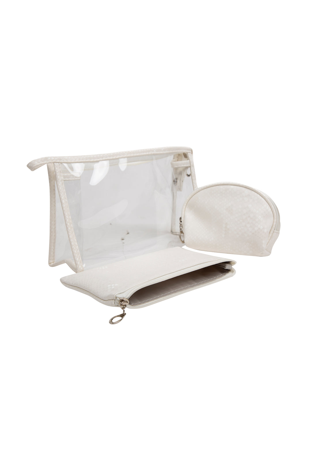 TRANSPARENT &amp; SNAKE-SKIN PATTERN COSMETIC TRAVEL POUCH SET