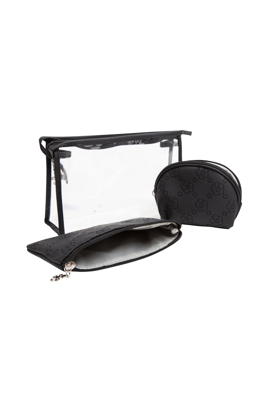 TRANSPARENT &amp; FLORAL PATTERN COSMETIC TRAVEL POUCH SET