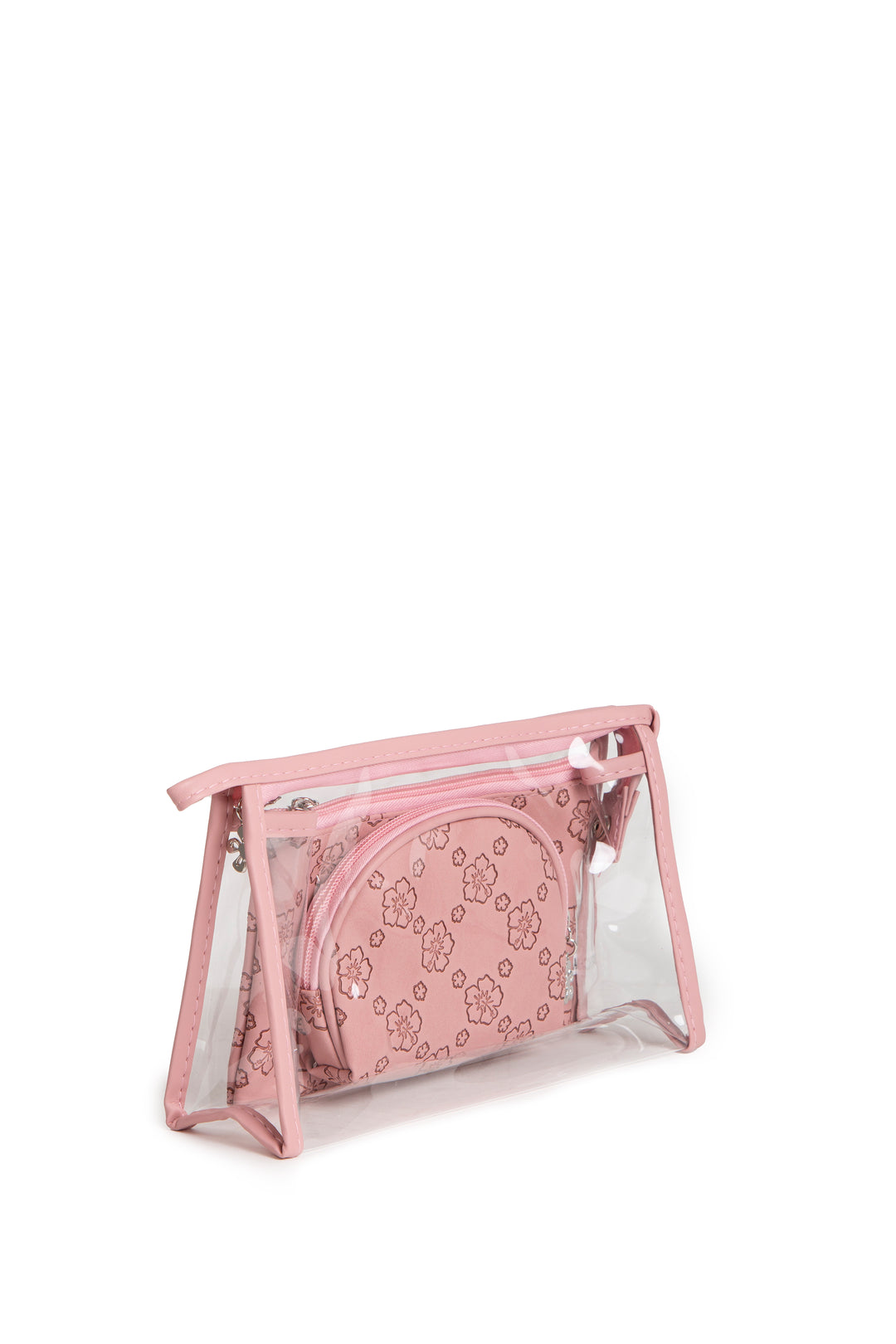 TRANSPARENT &amp; FLORAL PATTERN COSMETIC TRAVEL POUCH SET
