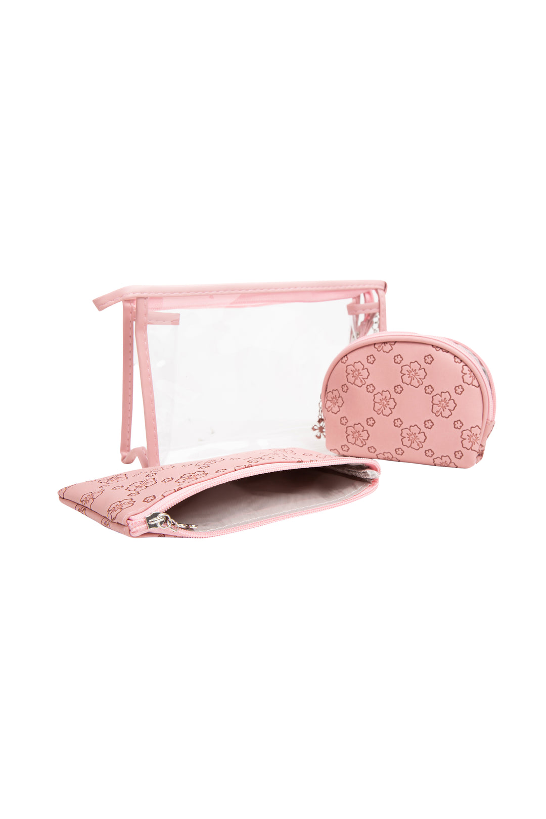 TRANSPARENT &amp; FLORAL PATTERN COSMETIC TRAVEL POUCH SET