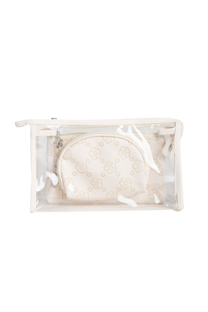 TRANSPARENT &amp; FLORAL PATTERN COSMETIC TRAVEL POUCH SET