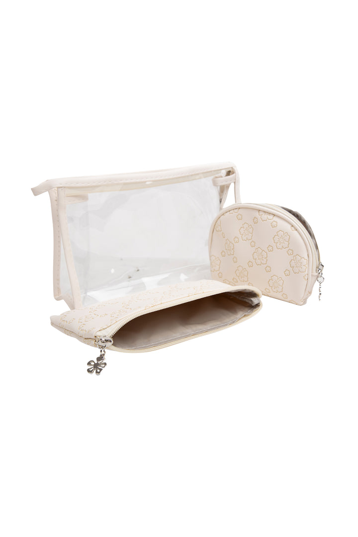 TRANSPARENT &amp; FLORAL PATTERN COSMETIC TRAVEL POUCH SET