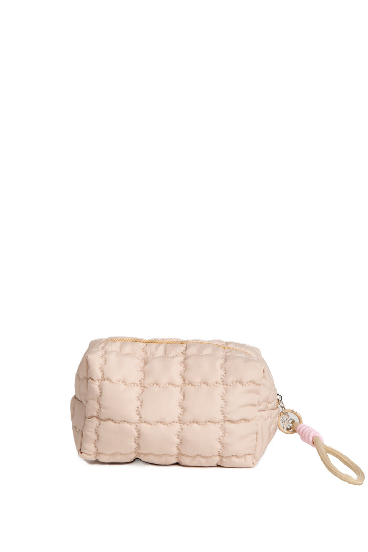 SOLID COLOR QULITED PATTERN TRAVEL POUCH