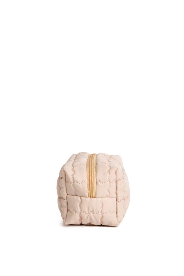 SOLID COLOR QULITED PATTERN TRAVEL POUCH