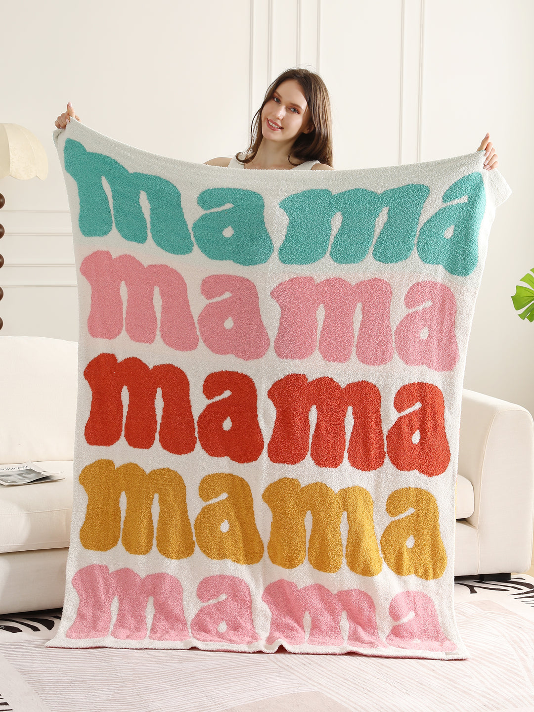 MULTI-COLORED MAMA PATTERN THROW BLANKET