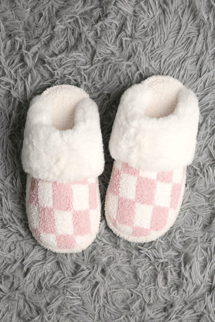 CHECKERED PATTERN MULE SLIPPERS