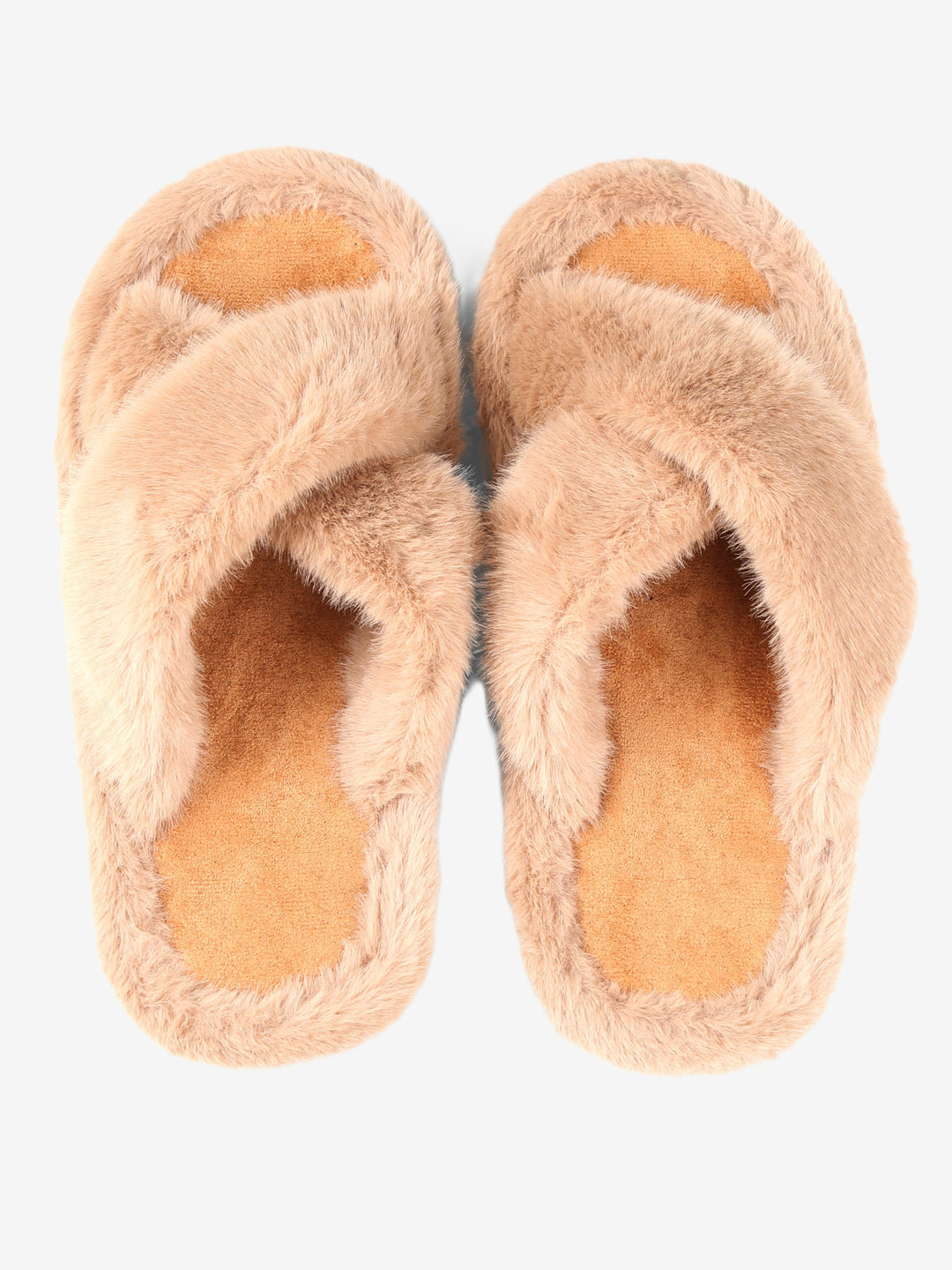 FUZZY SOLID COLOR CRISS-CROSS SLIPPERS - 6 pr pack
