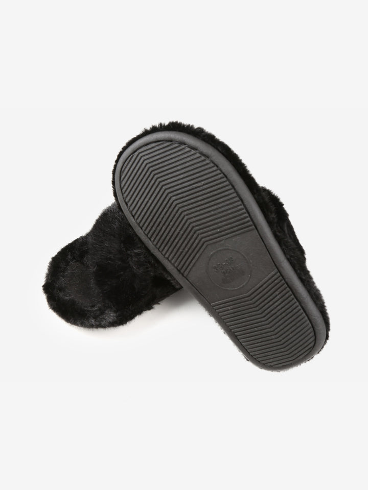 FUZZY SOLID COLOR CRISS-CROSS SLIPPERS - 6 pr pack