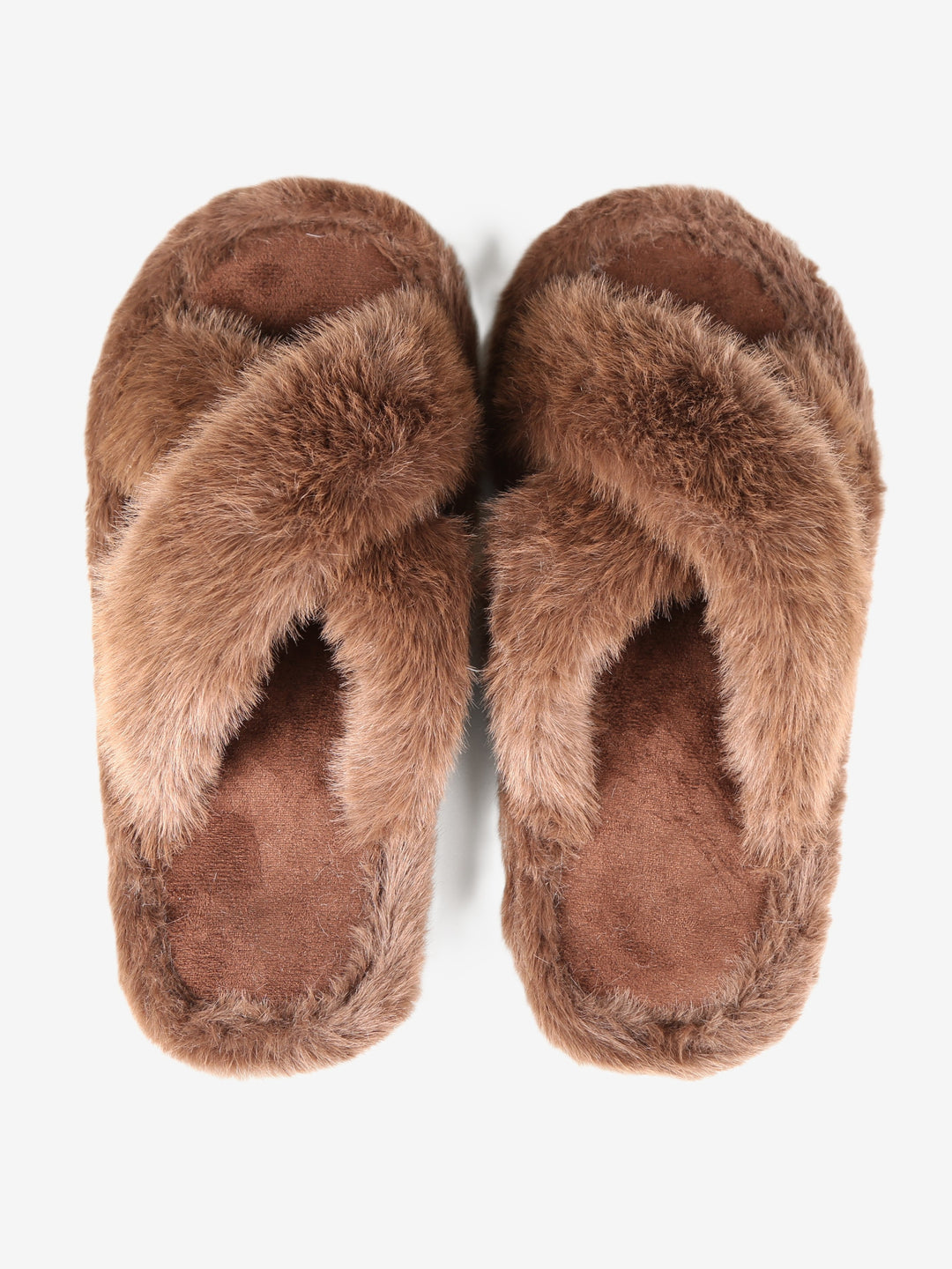 FUZZY SOLID COLOR CRISS-CROSS SLIPPERS - 6 pr pack