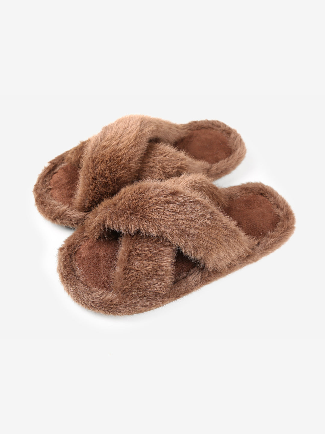 FUZZY SOLID COLOR CRISS-CROSS SLIPPERS - 6 pr pack