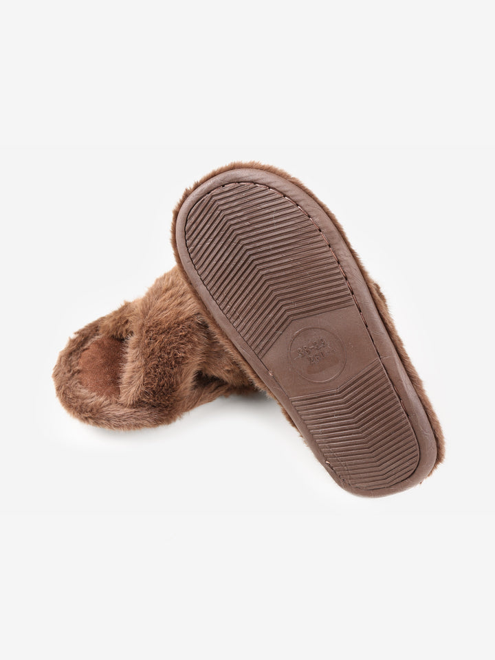 FUZZY SOLID COLOR CRISS-CROSS SLIPPERS - 6 pr pack