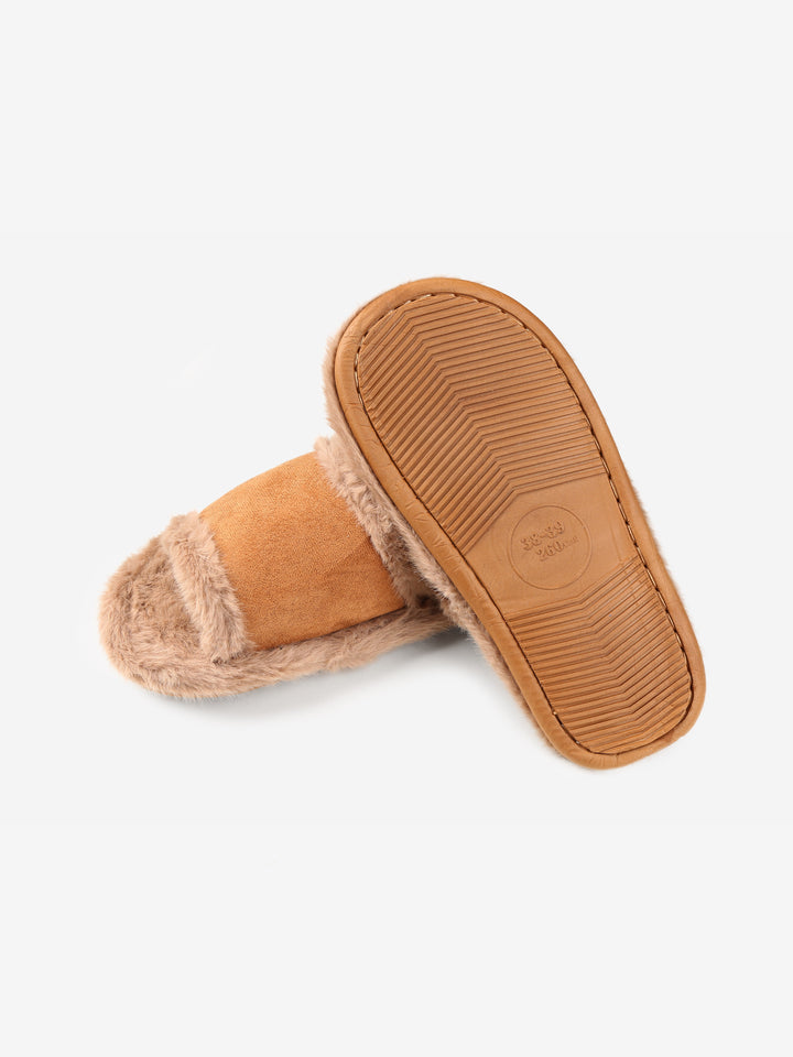 FUZZY SOLID COLOR OPEN-TOE SLIPPERS - 6 pr pack