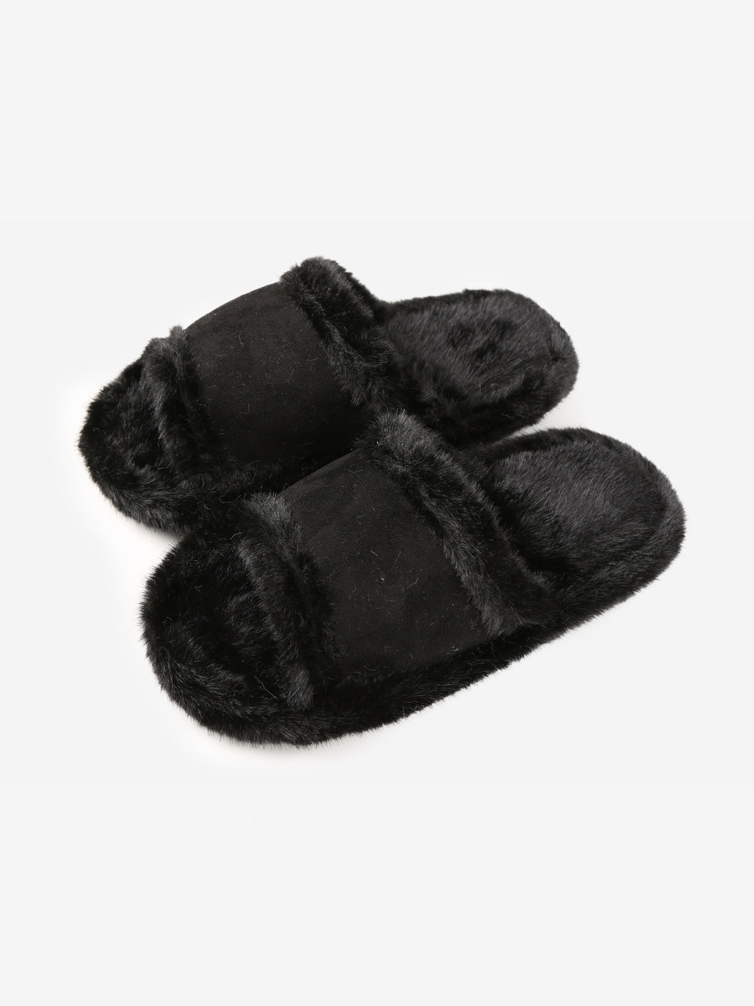 FUZZY SOLID COLOR OPEN-TOE SLIPPERS - 6 pr pack