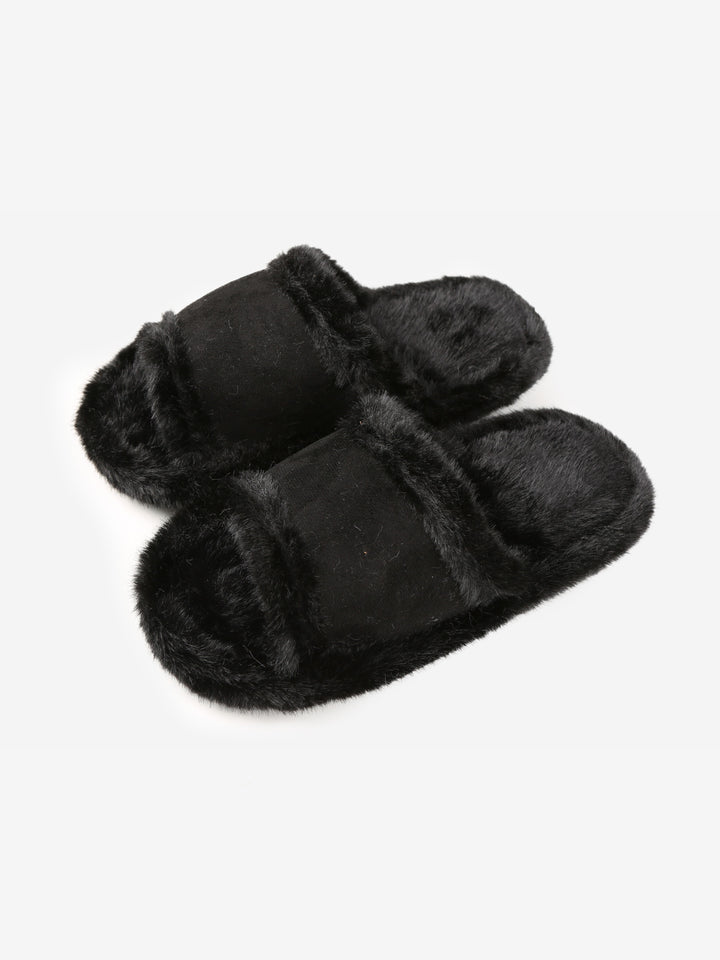 FUZZY SOLID COLOR OPEN-TOE SLIPPERS - 6 pr pack