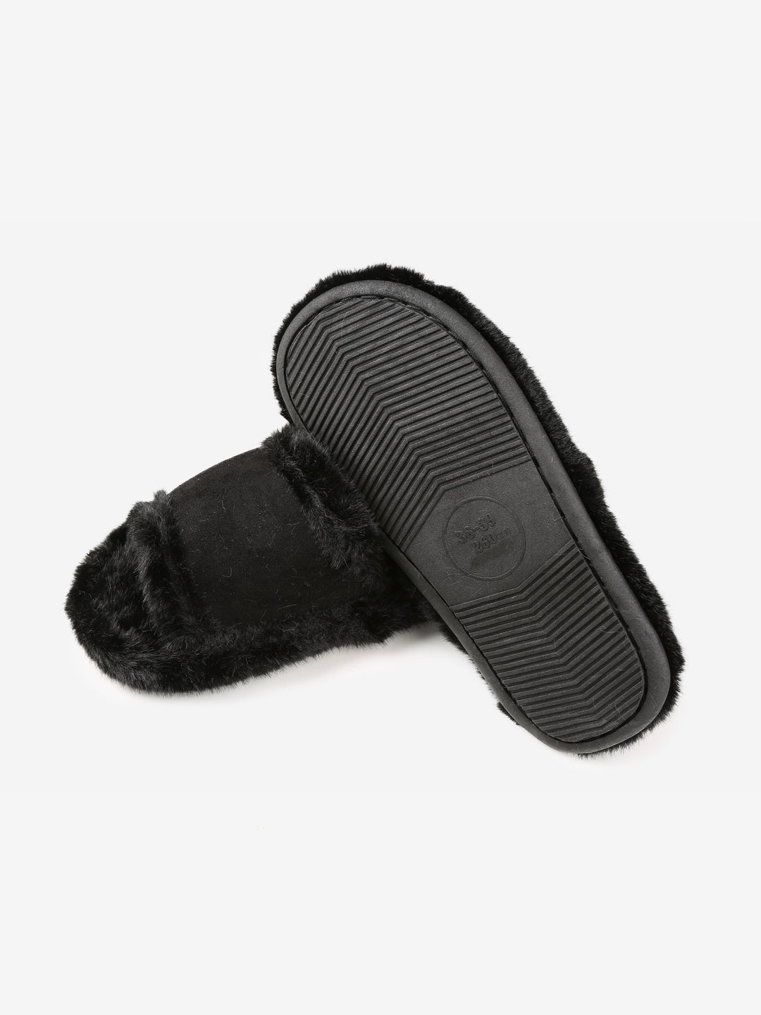 FUZZY SOLID COLOR OPEN-TOE SLIPPERS - 6 pr pack