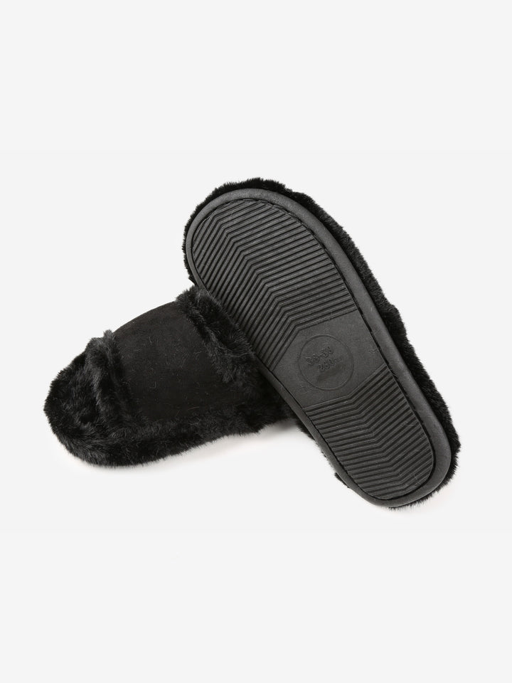 FUZZY SOLID COLOR OPEN-TOE SLIPPERS - 6 pr pack