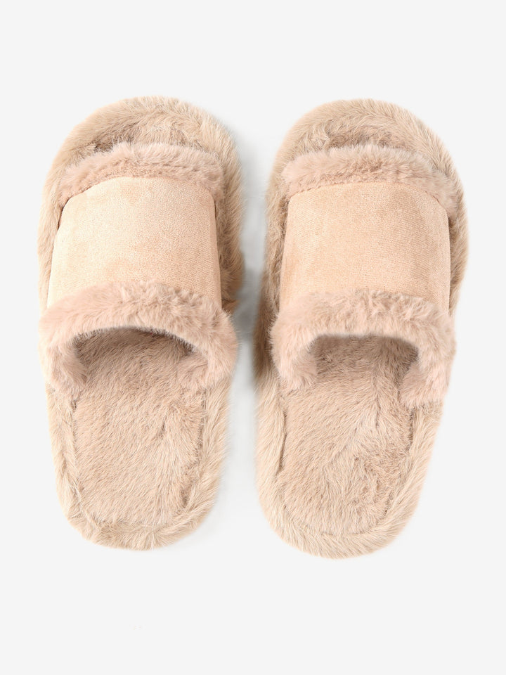 FUZZY SOLID COLOR OPEN-TOE SLIPPERS - 6 pr pack