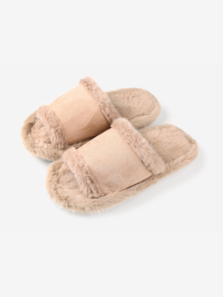 FUZZY SOLID COLOR OPEN-TOE SLIPPERS - 6 pr pack