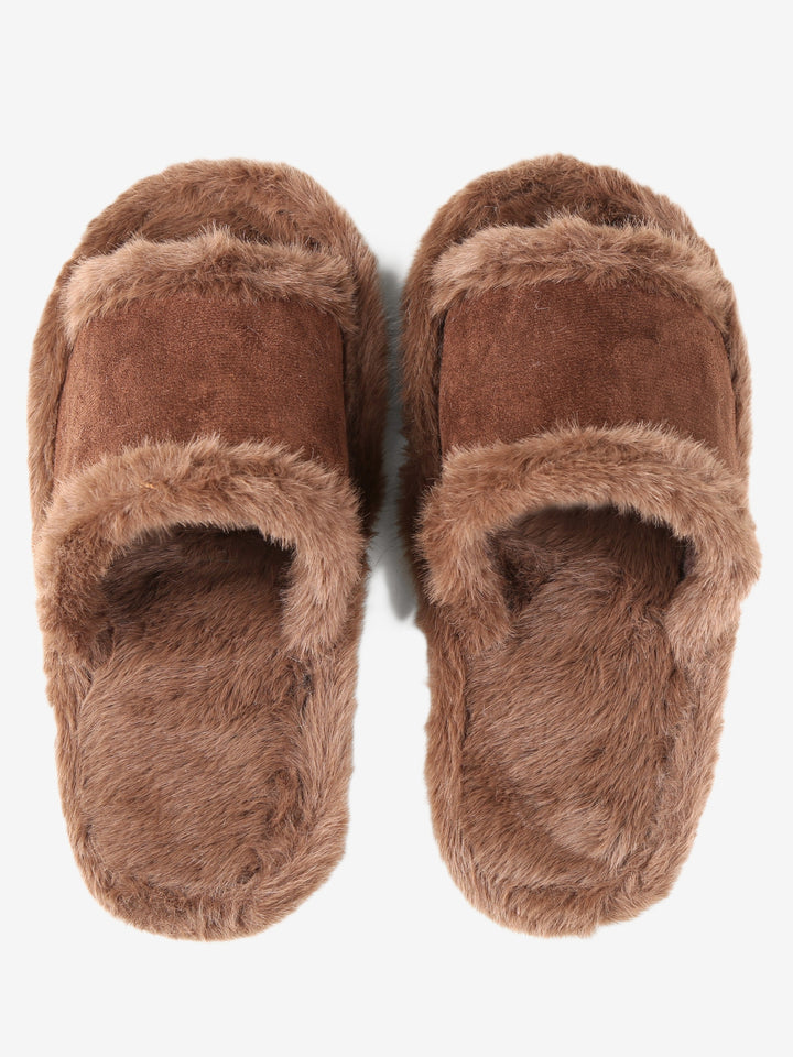 FUZZY SOLID COLOR OPEN-TOE SLIPPERS - 6 pr pack
