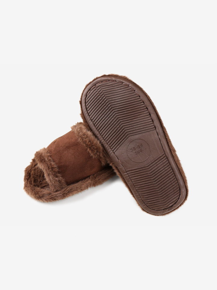 FUZZY SOLID COLOR OPEN-TOE SLIPPERS - 6 pr pack
