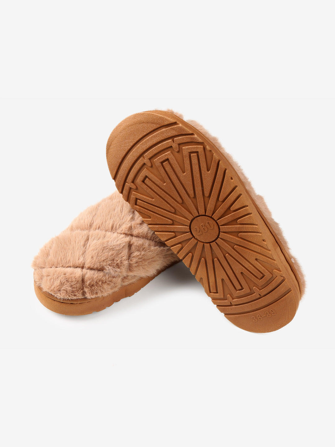 FUZZY SOLID COLOR QUILTED PATTERN MULE SLIPPERS - 6 pr pack