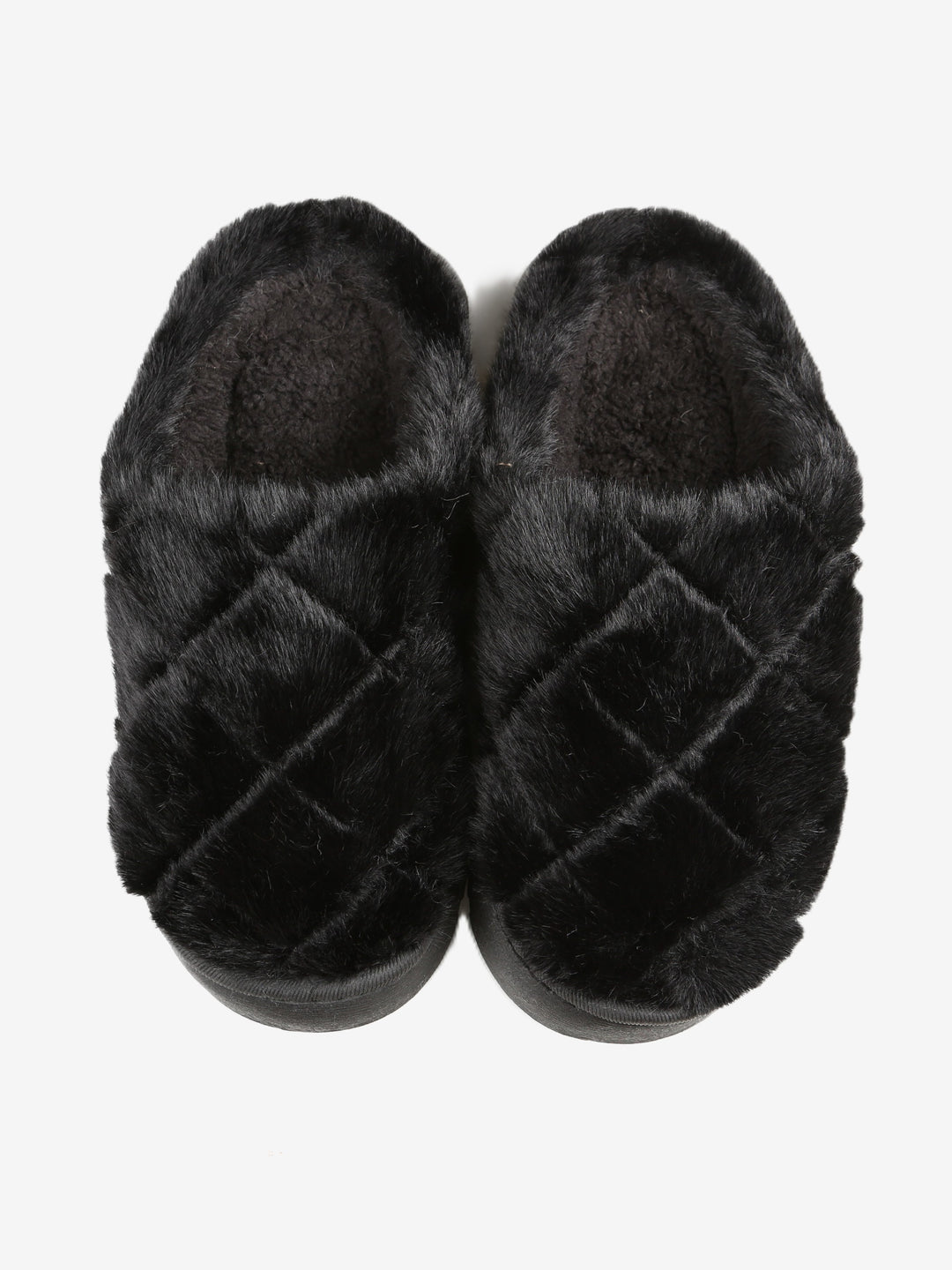 FUZZY SOLID COLOR QUILTED PATTERN MULE SLIPPERS - 6 pr pack