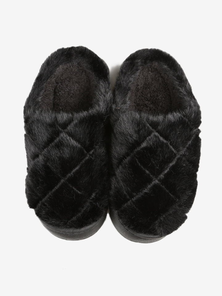 FUZZY SOLID COLOR QUILTED PATTERN MULE SLIPPERS - 6 pr pack