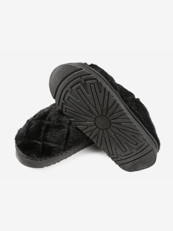 FUZZY SOLID COLOR QUILTED PATTERN MULE SLIPPERS - 6 pr pack