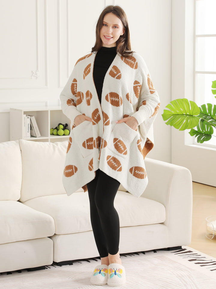SPORTS PATTERN WEARABLE BLANKET RUANA