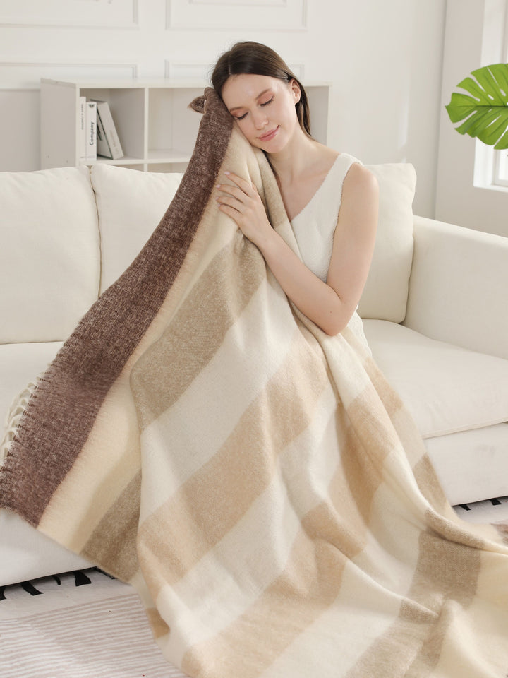 STRIPED PATTERN THROW BLANKET W/ FRINGE