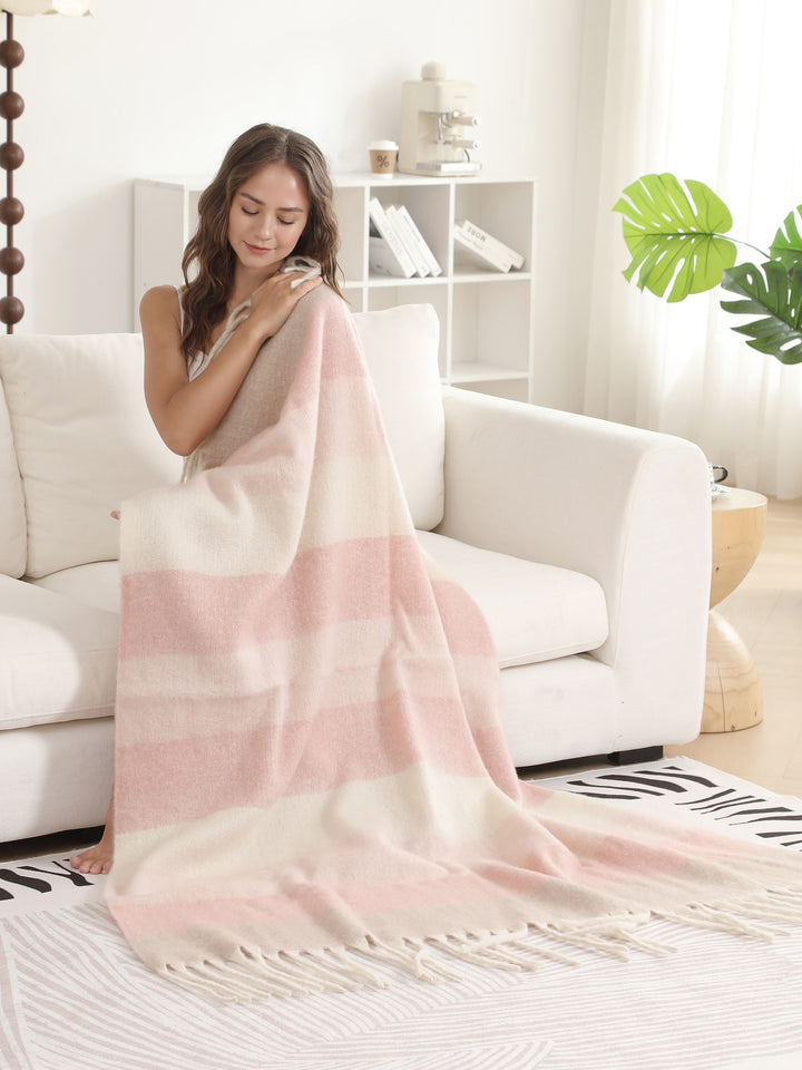 STRIPED PATTERN THROW BLANKET W/ FRINGE