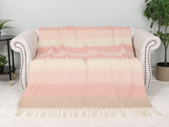 STRIPED PATTERN THROW BLANKET W/ FRINGE