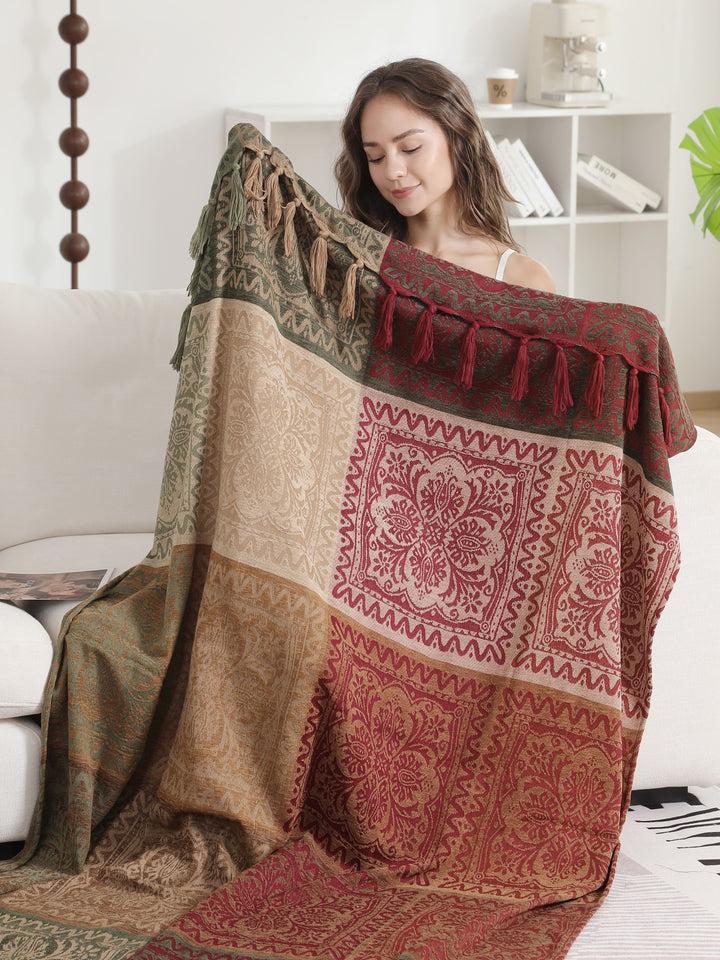 FLORAL PATTERN THROW BLANKET W/ FRINGE