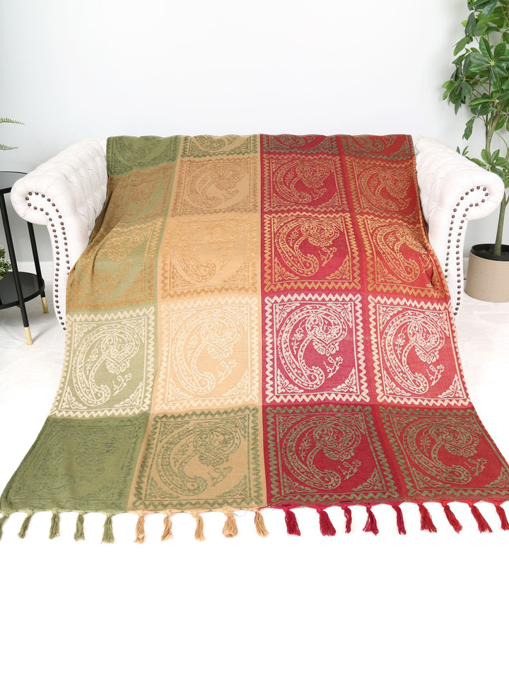 PAISLEY PATTERN THROW BLANKET W/ FRINGE