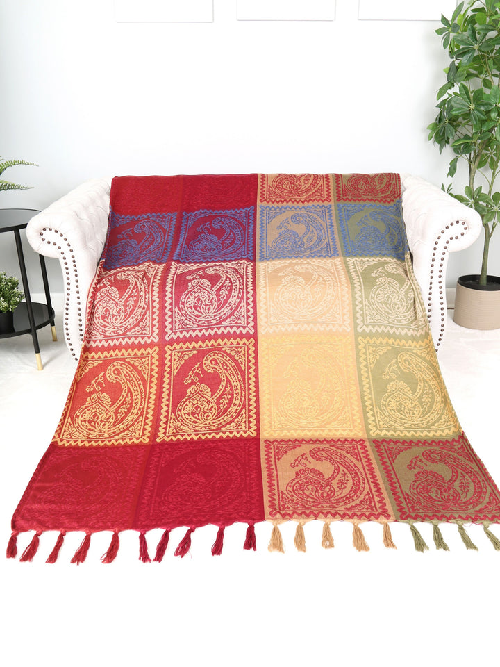 PAISLEY PATTERN THROW BLANKET W/ FRINGE